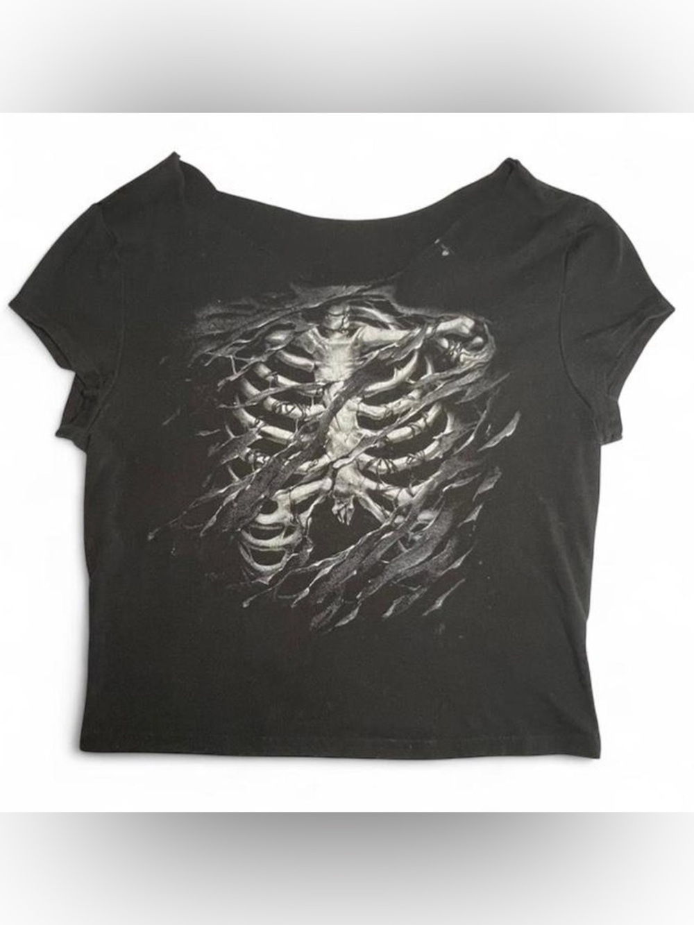 Black Of the shoulder Graphic Skeleton Ribs Tee